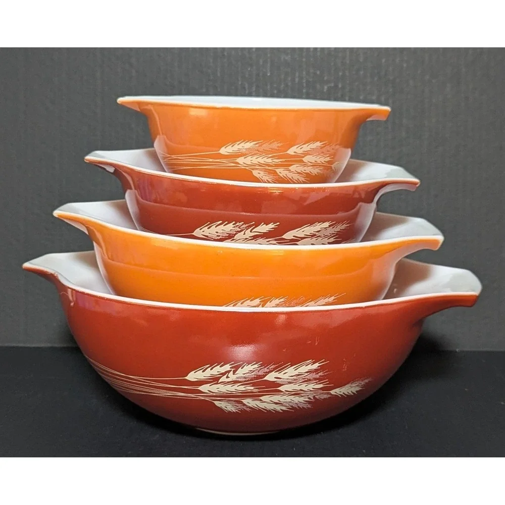 Vintage Pyrex Autumn Harvest Wheat Cinderella Mixing Bowls Set of Four